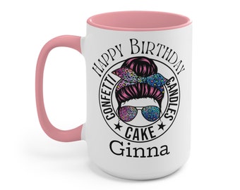 Happy Birthday Personalized Coffee Mug, Customizable Girly Birthday Gift, Custom Hot Cocoa Mug, Gift for Friends and Coworkers, Gift for Mom