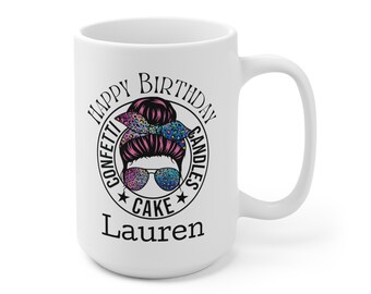 Customizable Birthday Gift for Friends, Personalized Large Ceramic Coffee Mug, Boho Hot Cocoa Mug, Gift for Sisters and Mom, Mug With Name