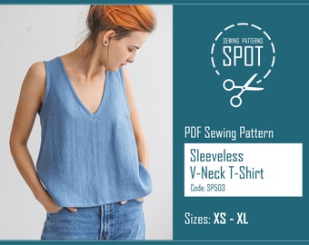 Linen V-Neck Top Sewing Pattern, Sleeveless Blouse (PDF Pattern)