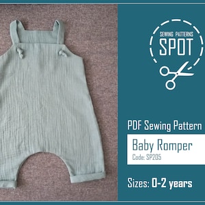 Baby romper naaipatroon PDF, 0-2 jaar, Instant digitale download, Linnen babyoverall, Zomer babyjongen romper patroon, Baby shower cadeau