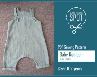 Baby romper sewing pattern PDF, 0-2 years, Instant digital download, Linen baby overalls, Summer baby boy romper pattern, Baby shower gift