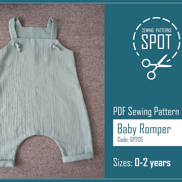 Baby Strampler Schnittmuster PDF, 0-2 Jahre, Sofortiger digitaler Download, Leinen Baby Overalls, Sommer Baby Jungen Strampler Muster