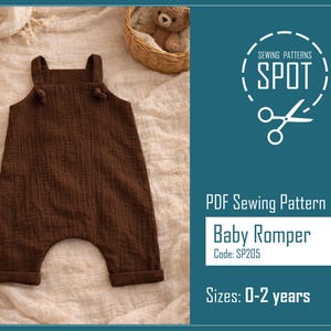 Linen Baby Romper Sewing Pattern PDF, Sizes 0-2 Years