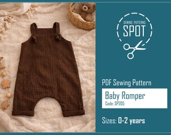 Linen Baby Romper Sewing Pattern PDF, Sizes 0-2 Years