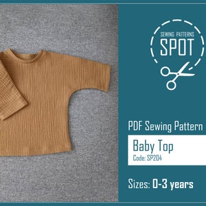 PDF Sewing pattern for Boys shirt, SIZES: 0-3 years, Instant Download, long sleeves baby shirt, Boys t-shirt downloadable sewing patterns