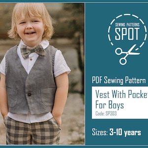 Vest with pockets sewing pattern, from 3 to 10 years, Instant Download PDF, Waistcoat for boys pattern pdf, Ringbearer vest pdf