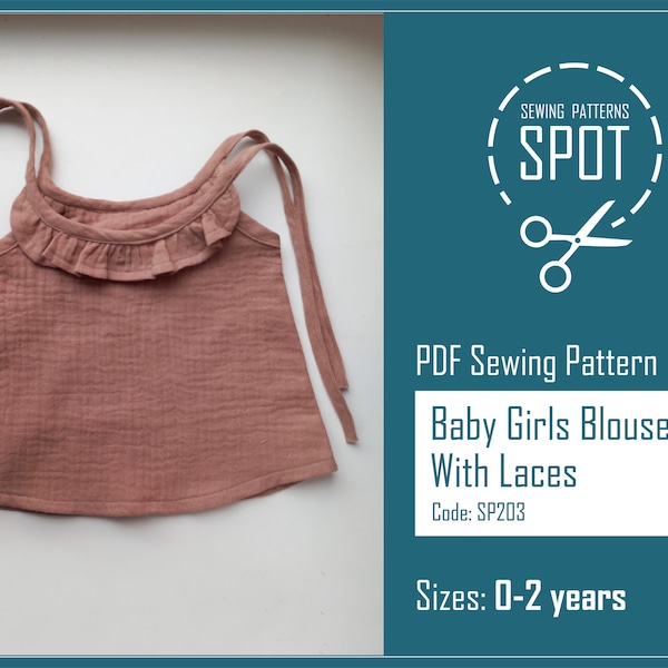 Baby blouse with laces sewing pattern PDF, 0-2 years, Instant digital download, muslin baby top, Summer baby tank pattern, Baby shower gift