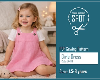 Girls Pinafore Dress Sewing Pattern, Easy Toddler PDF (6 months-5 years)