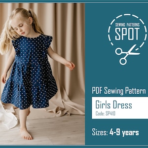 Toddler flower girl dress with ruffles sewing pattern PDF, 4-9 years, Instant download, Short sleeves dress pattern, Baptism dress for girl