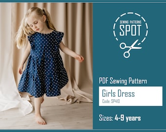 Toddler flower girl dress with ruffles sewing pattern PDF, 4-9 years, Instant download, Short sleeves dress pattern, Baptism dress for girl