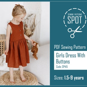 Girls dress ELLA with buttons sewing pattern PDF, 1-9 years, Instant download, Girls Sleeveless Dress, Toddler Boho Dress sewing pattern