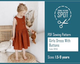 Girls dress ELLA with buttons sewing pattern PDF, 1-9 years, Instant download, Girls Sleeveless Dress, Toddler Boho Dress sewing pattern
