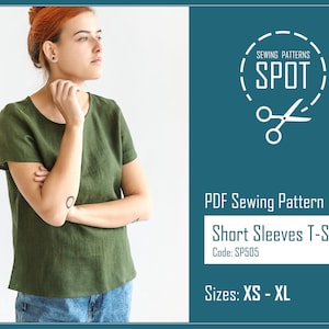 Woman blouse PDF sewing pattern, XS-XL, Instant Download, Crop top sewing pattern, women shirt with short sleeves, tshirt for summer