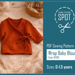 Wrap baby blouse sewing pattern PDF, 0-1.5 years, Instant digital download, Long Sleeve Wrap, sewing photo tutorial included