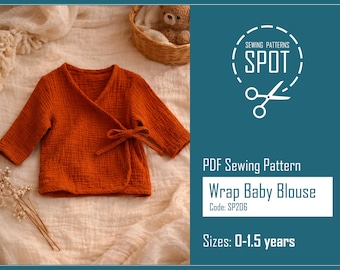 Wrap baby blouse sewing pattern PDF, 0-1.5 years, Instant digital download, Long Sleeve Wrap, sewing photo tutorial included