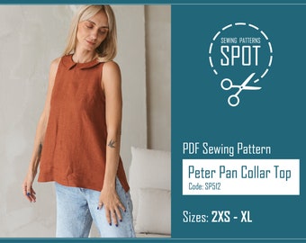 Peter Pan Kragen Top PIPPA Schnittmuster 2XS-XL, Instand Download, Schnittmuster für Damen Hemd, Elegante Leinenbluse pdf