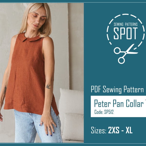 Peter Pan collar top PIPPA Sewing Pattern, 2XS-XL, Instand Download, Sewing patterns for women shirt, Elegant linen blouse pdf