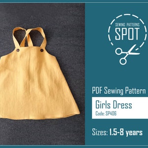 Baby Pinafore Dress Pattern, size 18-24 months - 8 years, easy baby and toddler pinafore dress pattern, baby dress sewing patterns pdf