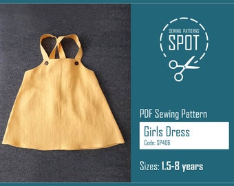 Baby Pinafore Dress Pattern, size 18-24 months - 8 years, easy baby and toddler pinafore dress pattern, baby dress sewing patterns pdf