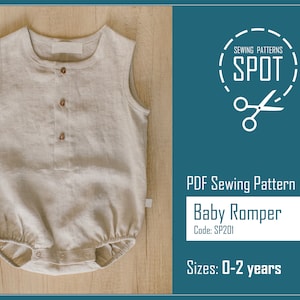 Baby romper sewing pattern PDF, 0-2 years, Instant digital download, Linen baby overalls, Summer baby boy romper pattern, Baby shower gift