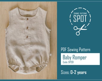 Linen Baby Romper Sewing Pattern, 0-2 Years (PDF Pattern)