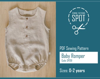 Baby romper sewing pattern PDF, 0-2 years, Instant digital download, Linen baby overalls, Summer baby boy romper pattern, Baby shower gift