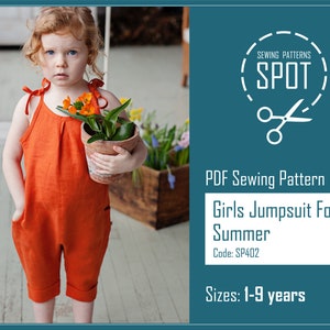 Baby girl romper sewing pattern, 1-9 years, Instant Download PDF, Sleeveless linen overalls pattern pdf, Toddler jumpsuit sewing pattern