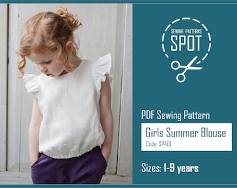 Girls linen blouse sewing pattern, 1-9 years, Instant Download PDF pattern, Baby girl blouse pattern, Ruffle blouse pattern, Sewing gift