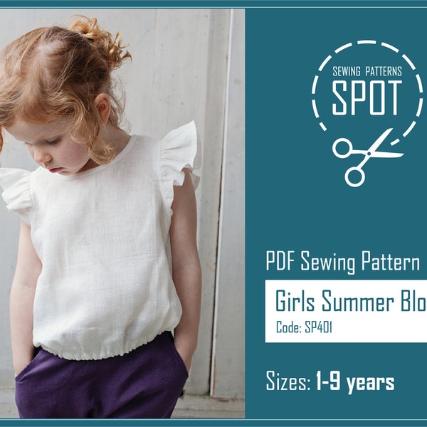 Girls linen blouse sewing pattern, 1-9 years, Instant Download PDF pattern, Baby girl blouse pattern, Ruffle blouse pattern, Sewing gift