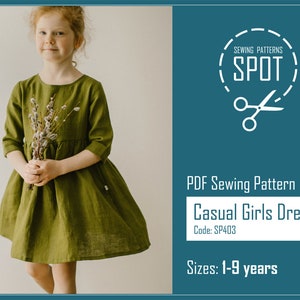 Girl linen dress sewing pattern PDF, 1-9 years, Instant download, Short sleeves dress pattern, Linen dress for girls, Toddler linen dress