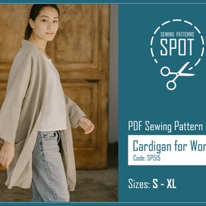 Open front cardigan for women, PDF sewing pattern, S-XL, Instant Download, Kimono sleeve cardigan, modern cardigan