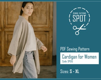 Open front cardigan for women, PDF sewing pattern, S-XL, Instant Download, Kimono sleeve cardigan, modern cardigan