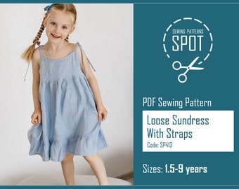 Girls Sundress Sewing Pattern PDF, Easy Beginner Dress (1-9 Years)