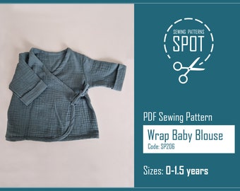 Wrap baby blouse sewing pattern PDF, 0-1.5 years, Instant digital download, Long Sleeve Wrap, sewing photo tutorial included