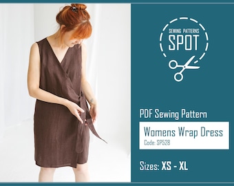 Linen Wrap Dress Sewing Pattern PDF | Minimalist Summer Dress | Digital Download | Sizes XS–XL | Step-by-Step Tutorial