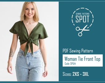 Women's Tie Front Crop Top Sewing Pattern RUBY (PDF Pattern)