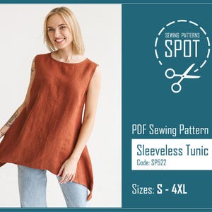 Sleeveless tunic GRETA PDF sewing pattern, size S-4XL, Instant Download, Summer tank top sewing pattern, women blouse pattern