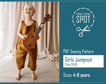 Baby girl romper sewing pattern, 4-9 years, Instant Download PDF, Sleeveless girls overalls pattern pdf, Toddler jumpsuit sewing pattern