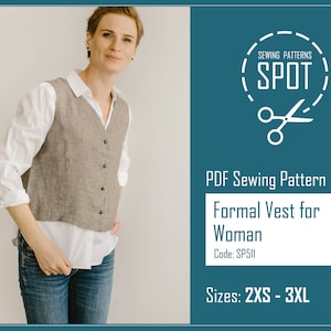 Sleeveless vest for women Sewing Pattern, 2XS-3XL, Instand Download, Sewing patterns for women shirt, vest pdf sewing pattern