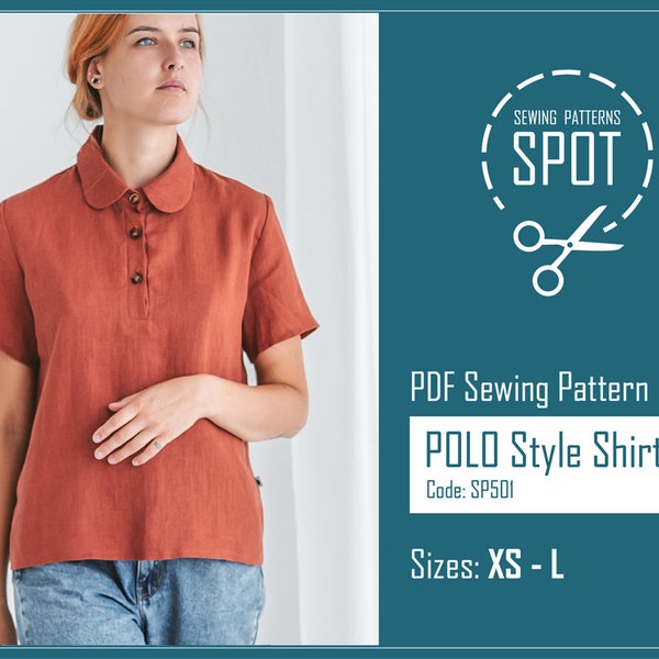 Women linen shirt sewing pattern PDF, XS-L, Instant Download, Elegant blouse sewing pattern, Short sleeves linen shirt, Top sewing pattern