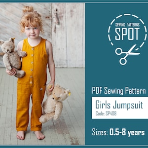 Baby girl romper sewing pattern, from 6-9 months to 8 years, Instant Download PDF, Sleeveless overalls pattern pdf, Toddler jumpsuit pdf