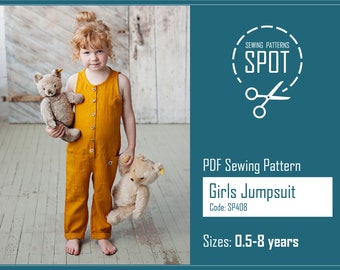 Patron de couture barboteuse pour bébé fille, de 6-9 mois à 8 ans, téléchargement immédiat au format PDF, patron de salopette sans manches pdf, combinaison pour tout-petits pdf