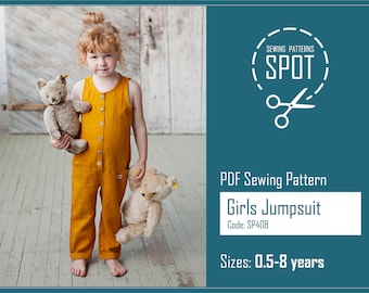 Baby Girl Romper Sewing Pattern, Sleeveless Overalls Jumpsuit (PDF Pattern)
