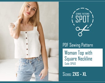 Crop Top THEODORA Schnittmuster, Schnittmuster 2XS-XL, Instand Download, Schnittmuster für Frauen Hemd, Elegante Bluse pdf Schnittmuster