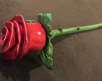 Hand-Molded Stoneware Clay Ceramic Rose