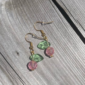 Light pink beaded berry earrings, pink berry shaped dangle earrings