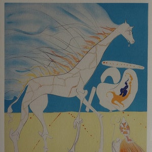 Fint surrealistiskt tryck i begränsad upplaga - Brinnande giraff, Salvador Dalí, signerad och numrerad med blyerts