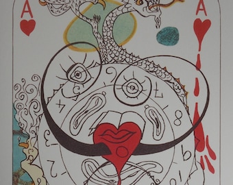 Fine Surrealist limited edition print, Surreal playing cards - Ace, Salvador Dali, signed & numbered in pencil