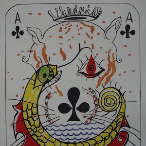 Feiner surrealistischer Druck, limitierte Auflage, surreale Spielkarten – Ace – Keulen, Salvador Dali, signiert & nummeriert mit Bleistift