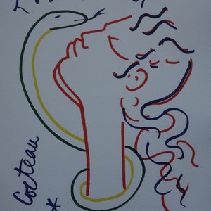 Rare beautiful limited illustration print - portrait, Jean Cocteau, signed, numbered & stamped